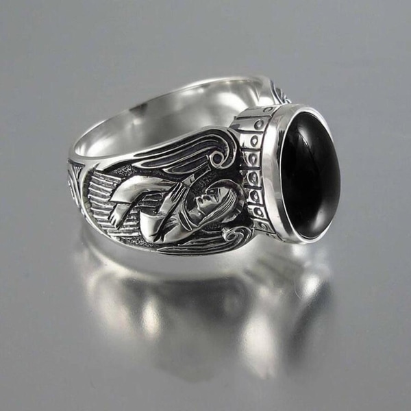 Bred Simple 2 Farver Vintage Ring Kvinder Moonstone Angel Mønster Ring Modesmykker Black US 8
