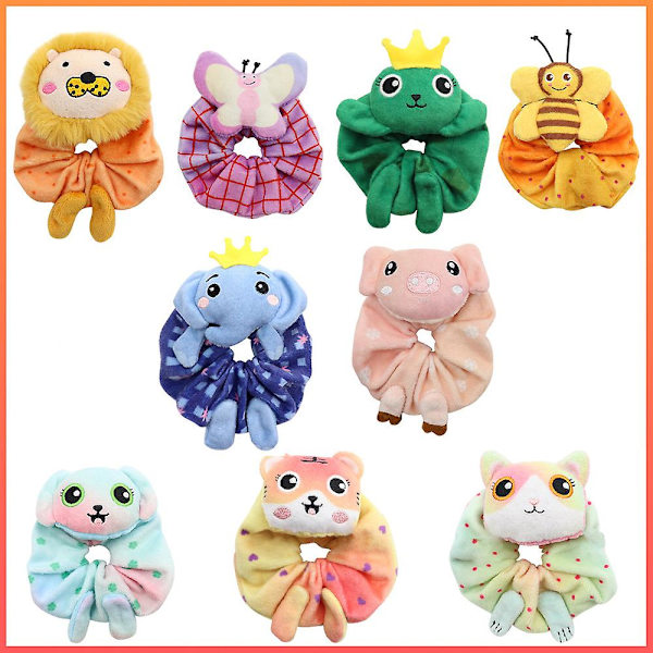 Sarjakuva Scrunchies Eri eläinkuvioita Helppohoitoiset hiustarvikkeet tytöille 5