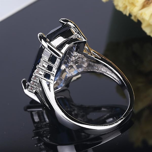 Elegant Bröllopsbröllopsfest Accessoar Kvinnor Avlånga Zirkon Inläggningar Ring Smycken US 7