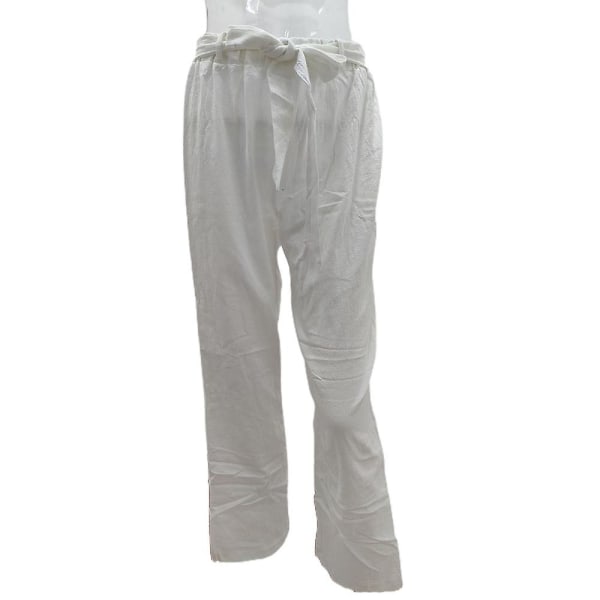 Naisten yksiväriset kiristysnyörillä löysät suoralahkeiset housut White 3XL