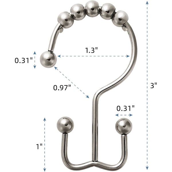 Duschdraperikrokar, rostskyddad metall dubbelskjutbara duschdraperiringar för duschdraperier, set med 12 krokar - nickel