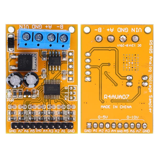 R4AVA07 7-kanals RS485 Spänning Analog Kollektor ADC Modbus RTU Funktionskod 03 06