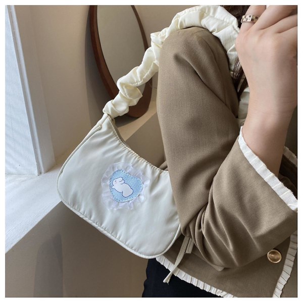 Crossbody-väskor för kvinnor Mjukt mode Härlig rosett Crescent Axelväska Mode Canvas Dumplings Handväska (vit)