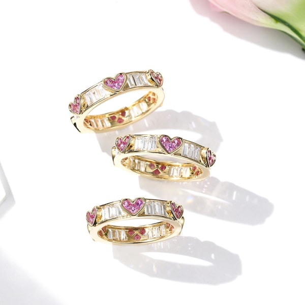 Kvinnor Ring Persika Hjärta Strass Smycken Ihåliga Cubic Zirconia Finger Ring Födelsedagspresent US 9