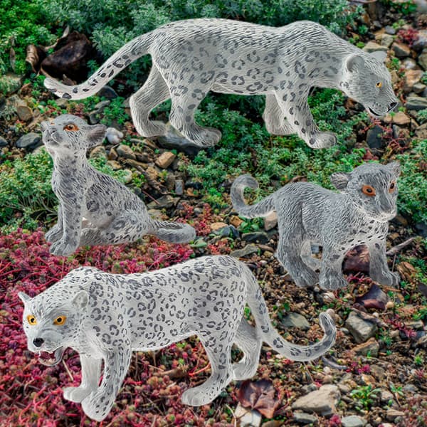 Sne Leopard PVC Realistisk Miniature Vildt Dyr Model Action Figur 4 Stykker