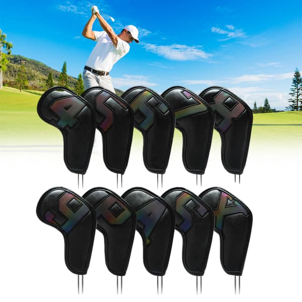 10 Jern Head Covers Vanntett PU Lær Golfkølle Headcovers