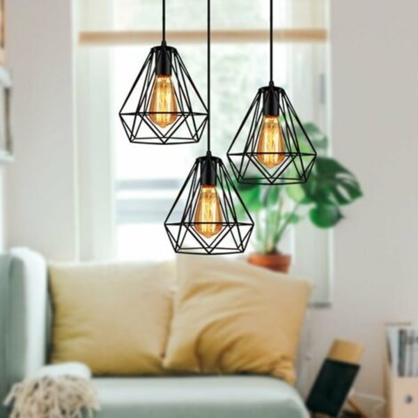 Industrial Diamond Cage Riipus kattokruunu Ø20cm Musta, Kattokruunu Varjostin Kattovalaistus 3 Edison E27 Pohjalamppu Liv
