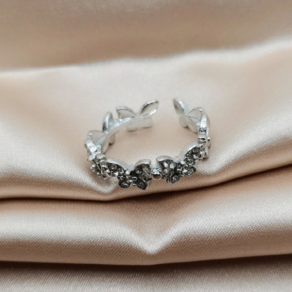 Kvinnor justerbar fjäril form strass inläggningar öppna finger ring smycken gåva