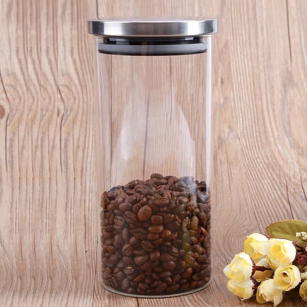 1000ml Glasburk Kaffebönor Kök Matbehållare Rostfritt Stållock