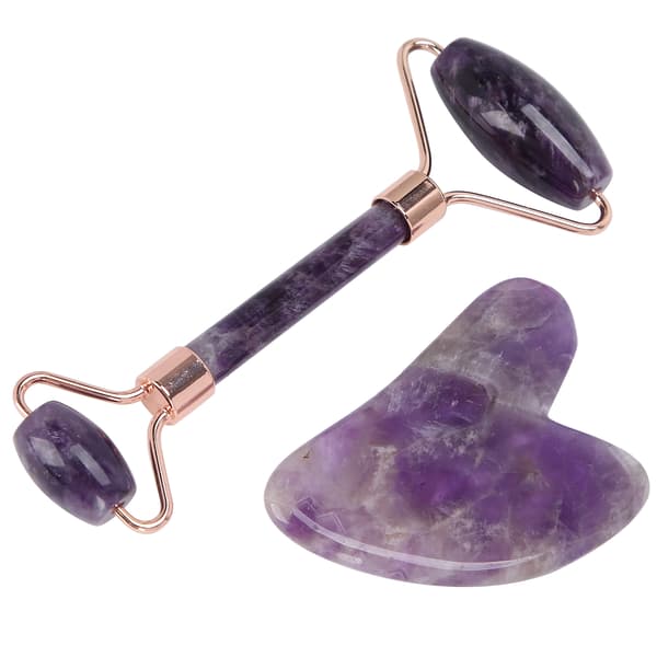 Bärbar Ansiktsroller Massager Hjärtformad Gua Sha Board Set Ametistroller
