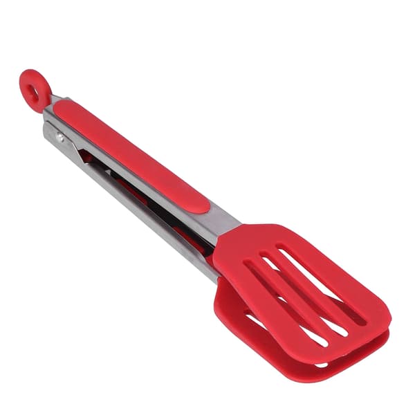 Foldbar Rustfrit Stål Silikon Stegtangs - BBQ Køkken Tænger (12 tommer, Rød)