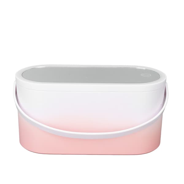 Rosa Gradient Bærbar Foldbar Roterende LED Lys Makeup Opbevaringsboks med Spejl Stor Kapacitet