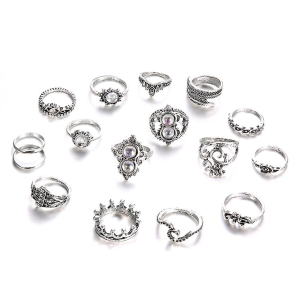 16st/ set Retro Boho Hamsa Hand Crown Finger Midi Knuckle Stacking Rings Smycken