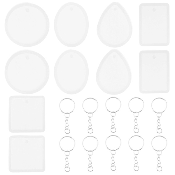 10 st DIY nyckelring hängande charm form och 10 nyckelring med kedja set