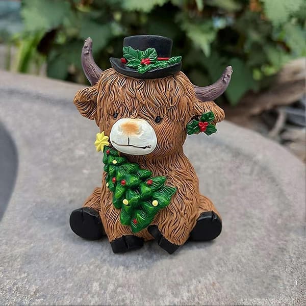 Skotsk Ko Harpiks Ornament Rustik Julepynt Julegave B