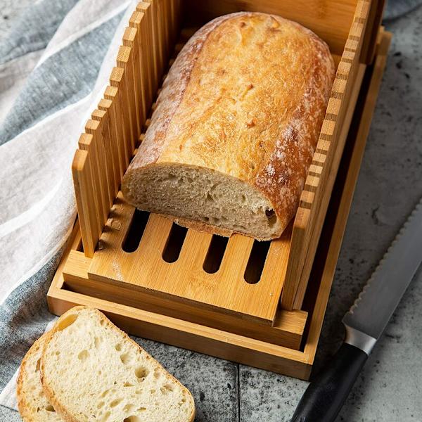 Leipäleikkuri kotitekoiselle leipälle - Puinen leikkuulauta, jossa murskausteline - Taitettava ja kompakti leipäleikkuri - Ohut tai