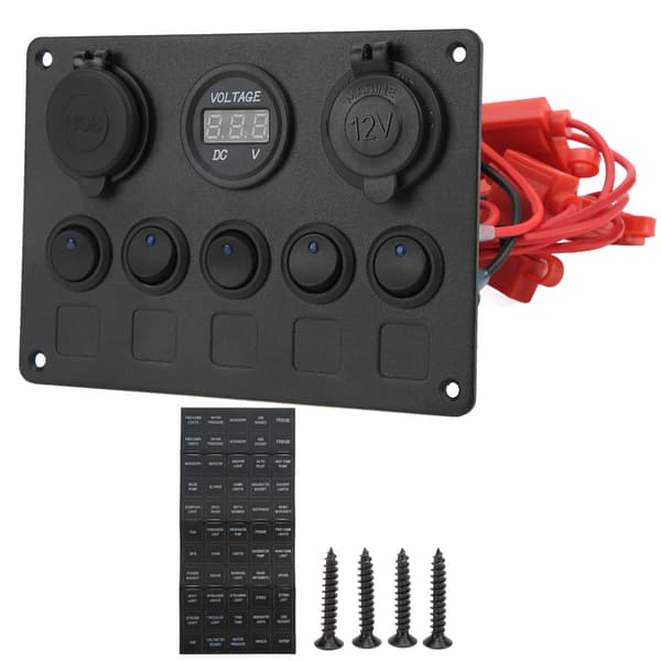 12/24V vippekontaktpanel rund 5-positionskontakt dobbelt USB-biloplader overophedningsbeskyttelse brug bådkontaktpanel