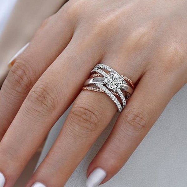 Mode Kvinnor Cross Dual Color Rhinestone Ring Förlovning Bröllop Smycken Gift US 11