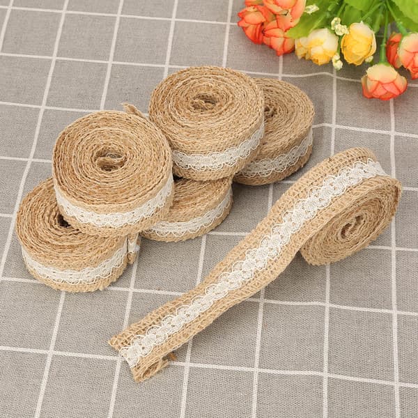 6-pakning 2M rull blonde jute burlap bånd for bryllupsdekorasjon
