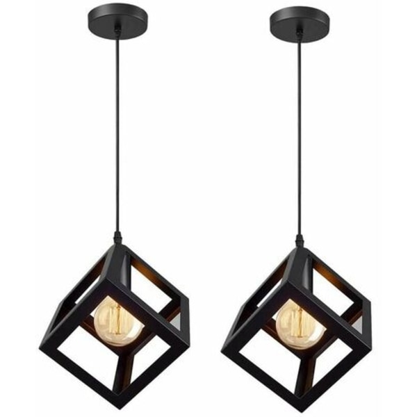 Sæt med 2 moderne pendellampe kubeformet lysekrone geometrisk stil metal loftslampe E27 loftslampe til seng