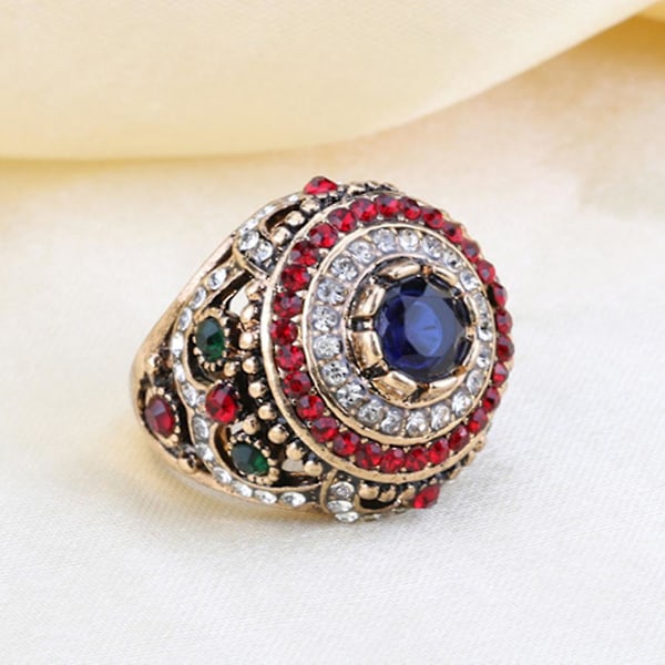 Kvinnor Lyx Rund Färgglad Strass Inläggning Finger Ring Party Smycken Present US 7