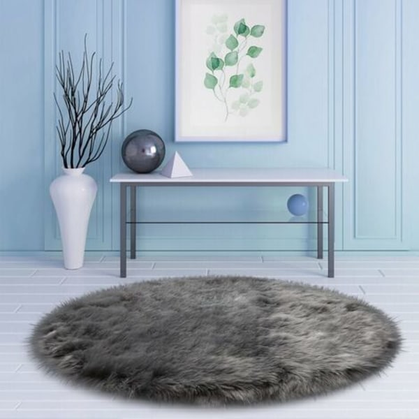 Rund sovrumsmatta Modern Design Shaggy Vardagsrumsmatta - 100 cm - grå