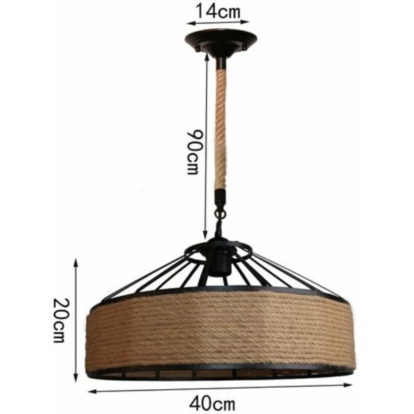 Industriel Retro Pendel Lysekrone E27 40cm Hamp Reb Lysarmatur til Stue Køkken Restaurant Bar Loft - Brun