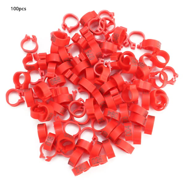 Röda Numrerade Plastfågelbenringar 100 st 8MM