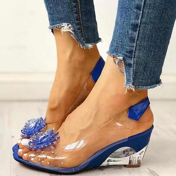 Transparenta sandaler med dubbade blommor för kvinnor Blue 40