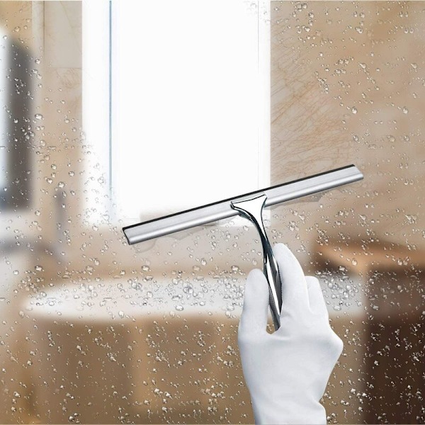 Rustfrit stål, zinklegering, glasrensebørste med krog, glasrengøringsværktøj, til hjemmekøkken, toilet, badeværelse
