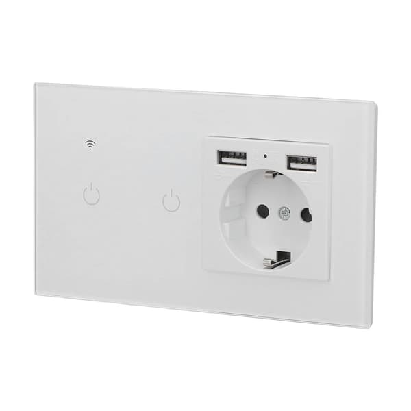 WiFi Smart Switch Dobbelt USB Skjult Vægstik APP Stemme Touch Kontrol EU Standard AC100 240VAC