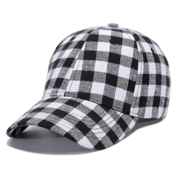 Plaidprint baseballkasket Justerbar blød bomuld Klassisk mode sort og rød ternet K370