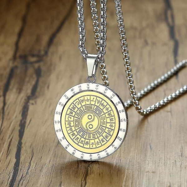 Kaksisävyinen Miesten Tai Chi Yin Yang Riipus Bagua Kahdeksan kaavio Talisman Kaulakoru