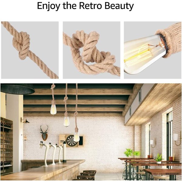 Inomhus ljuskrona av hamprep restaurangbar retro ljuskrona (1m)，Inomhusbelysning