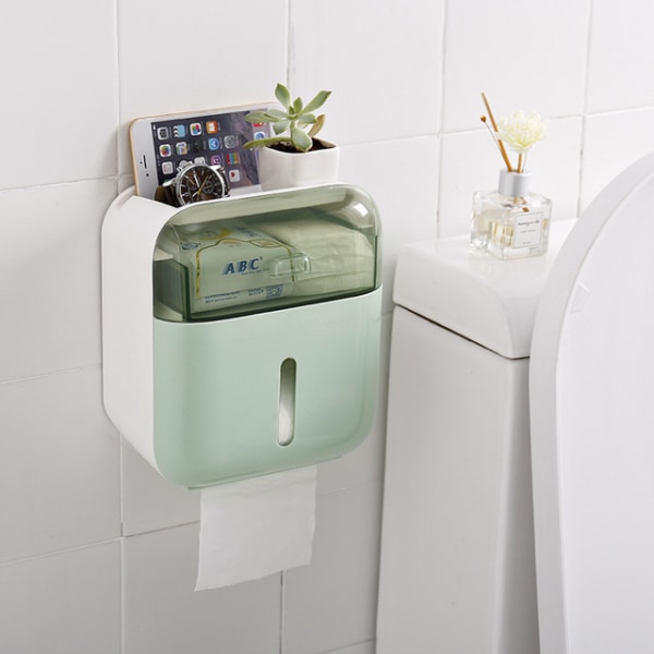 seinään kiinnitettävä wc-paperilaatikko, ilman porausta, wc-paperin säilytykseen (vihreä)