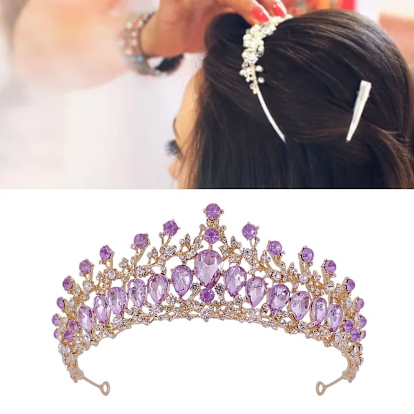 Udsøgt Guld og Lilla Rhinestone Bryllupskrone til Brude og Hårpynt til Prom