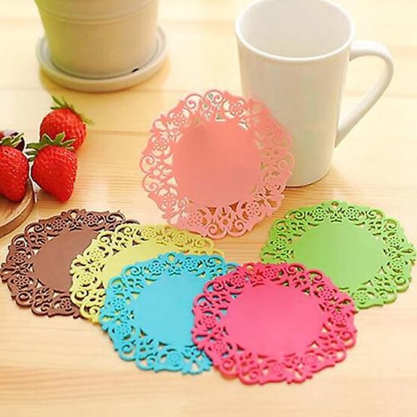 2 X 6 st Spetsblomma doilies Silikonunderlägg Tekoppsmattor Pad isolering bordstablett