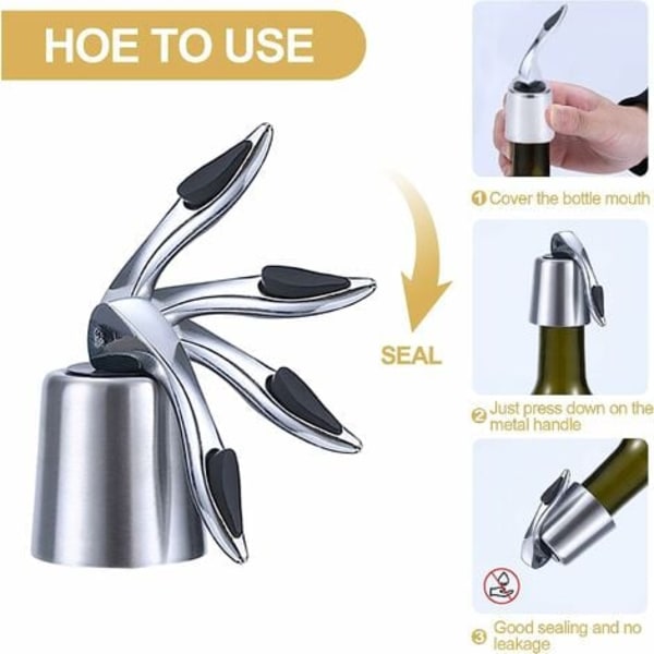 -Champagnepropp Bubble Guard 2st Universal vinflaskpropp Ingen läcka Återanvändbar vinflaskpropp i rostfritt stål för förvaring av vin eller champagne