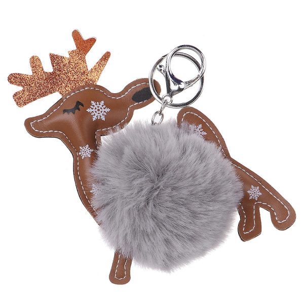 Christmas Elk Pompon Nøgleringe Delikat Bedårende Fluffy Ball Nøgleringe Håndtaske hængende vedhæng (lysegrå) Light Grey