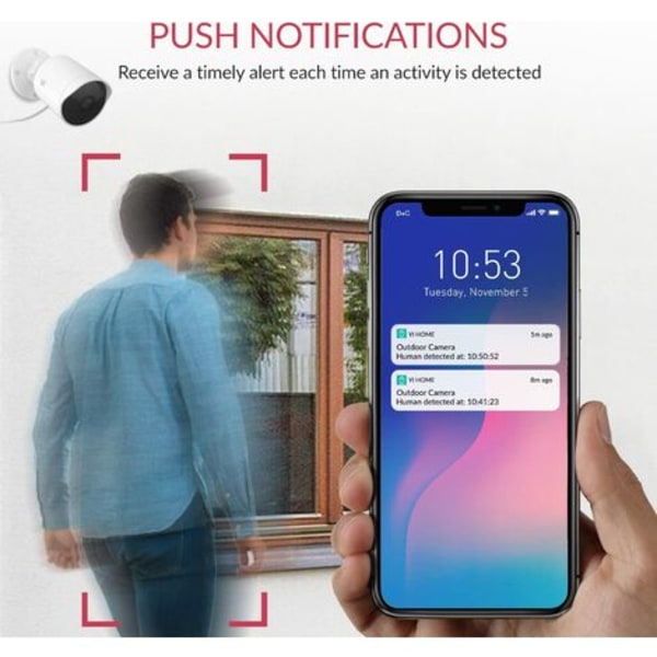 YI IP65 vedenpitävä WiFi-valvontakamera, HD 1080p ulkona toimiva tekoälyvalvontakamera ihmisten tunnistus, liikkeentunnistus, kaksi