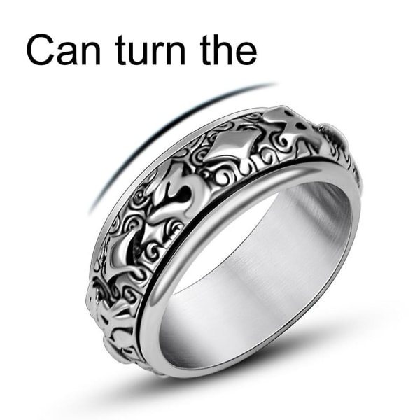 Buddhism Design Roterande Bred Finger Ring Man Charm Smycken Dekoration Gift US 11