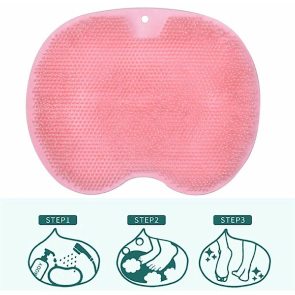 Duschskurning med sugkoppsborste TPE ryggmassageborste (rosa)