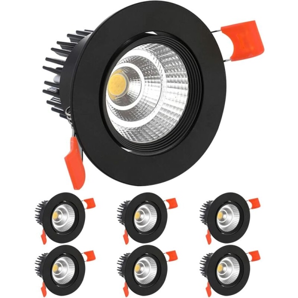 Tri-farvet dæmpning 3W sort åbent hul 6,5-7,5cm 6stk sort spotlight led downlight velegnet til stue, entre, bat