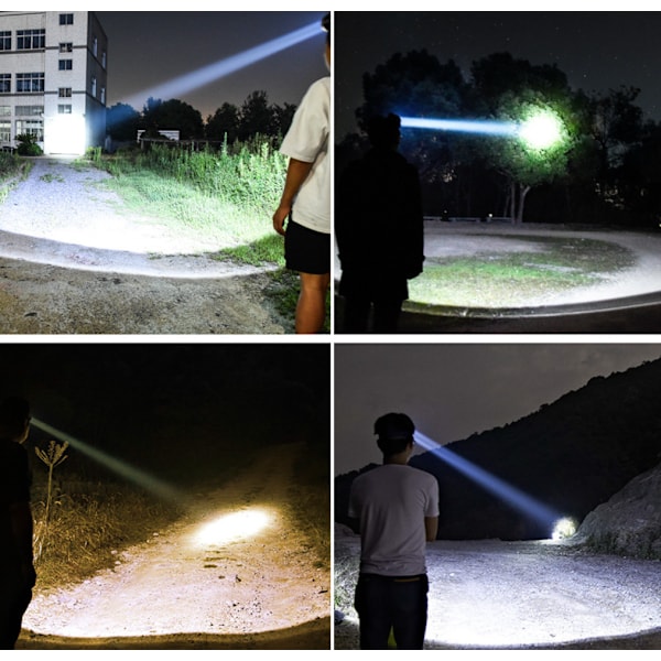 LED starkt ljus pannlampa, laddningsbar utomhus ficklampa, inbyggda 2 batterier (aluminiumlegering T6 lamppärlor 100 mm huvudring)