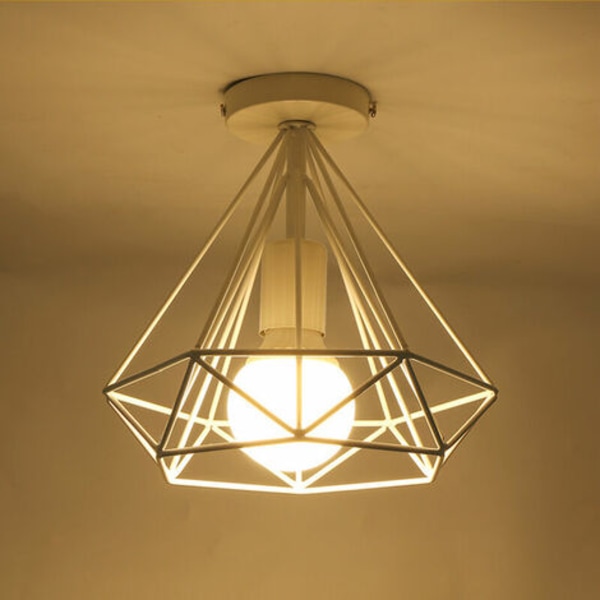 Set med 2 industriella taklampor retro bur diamantformad lampskärm 25cm E27 Vit