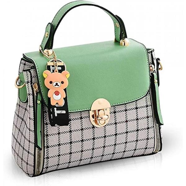 Kvinder Håndtasker Sød Crossbody Taske Til Piger Gitter Skuldertasker Pu Læder Messenger Bag Top-håndtag Taske Med Klap Pink A916-812 Green