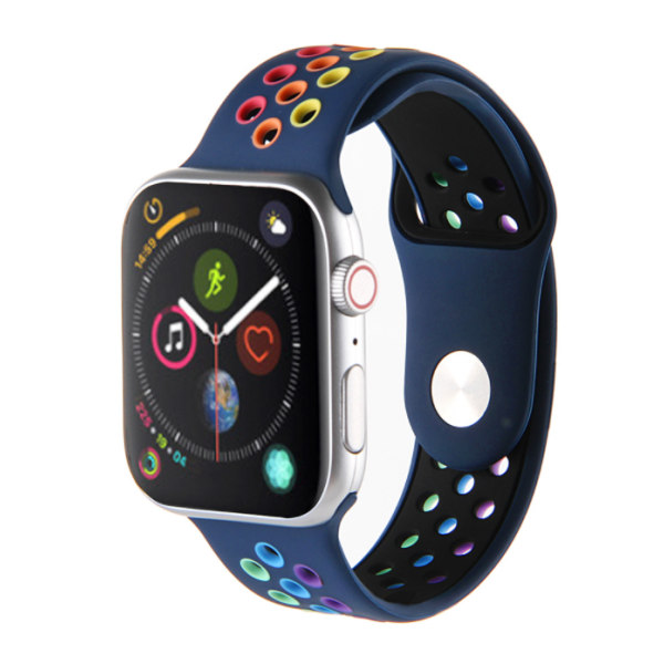 Silikoni Apple Watch (Tummansininen #Rainbow, 42/44--140mm)