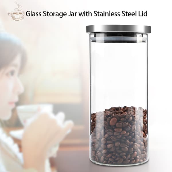 1000ml Glasburk Kaffebönor Kök Matbehållare Rostfritt Stållock