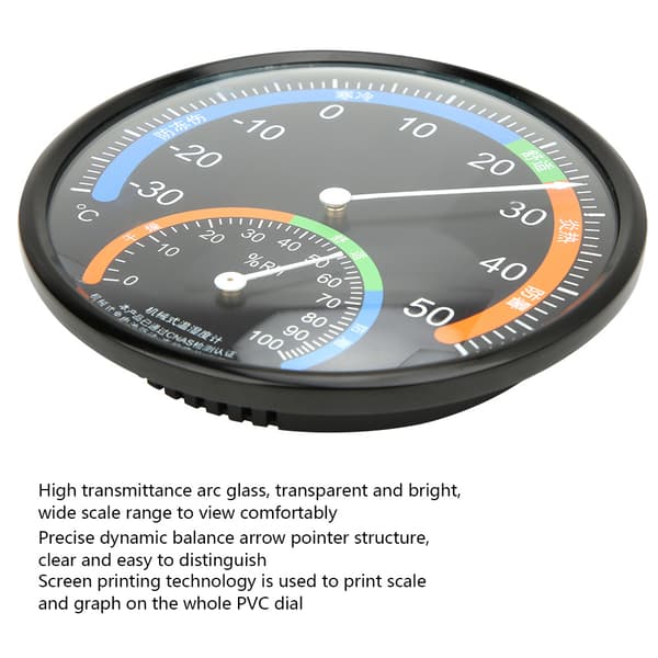 TH101 Sort Indendørs Udendørs Rund Pointer Termometer Hygrometer Temperatur Fugtighedsmåler