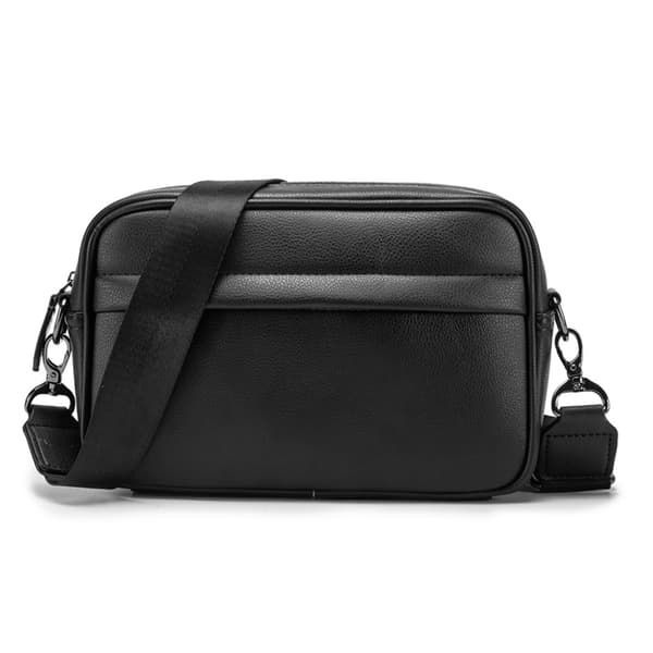 Sort PU-læder brysttaske til mænd med flere lommer, messenger sling bag, one size
